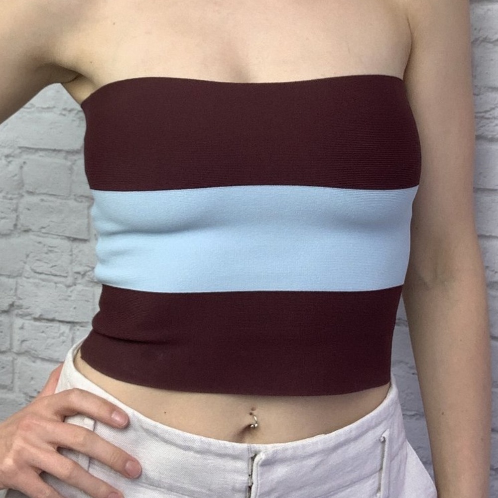 NWOT Stella McCartney Blue and Burgundy Bandeau Top Size 38